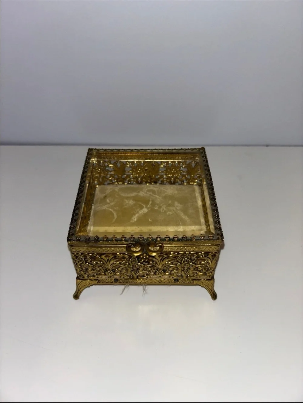 Vintage brass glass jewelry trinket box!